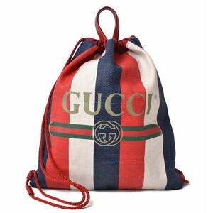 Gucci Drawstring Backpack Striped Leather Logo Tricolor Red Blue White